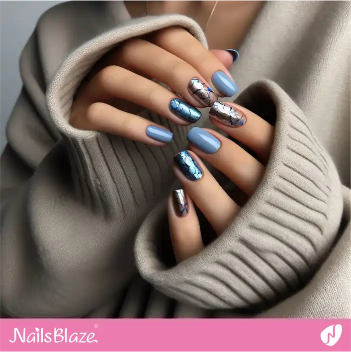 Blue Foils with Crackles | Foil Nail Art - NB4071